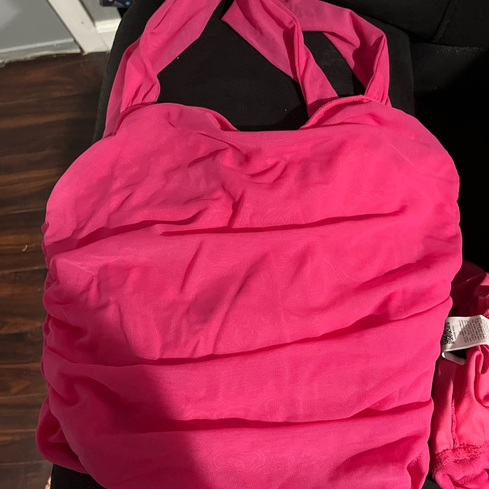Vibrant Pink Ruched Top and skirt
